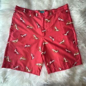 Liquid Flow Men's Coral Salmon Fish Print Golf Shorts Size 40 Preppy Classic Fit
